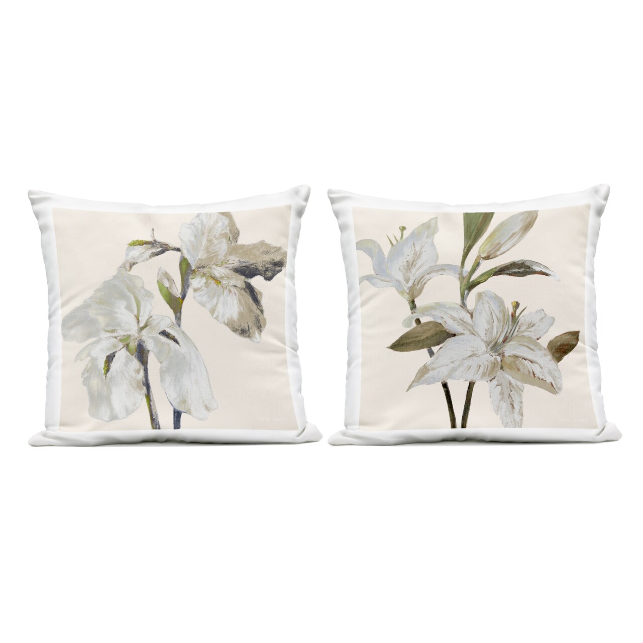 Stupell Industries Neutral Irises & Lilies 2 Piece Outdoor Printed Pillow Set, design by Lanie Loreth, 18 x 7 x 18
